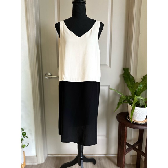 Eileen Fisher Two-Tone Silk Shift Dress in Bone Black Sz. Small - Picture 1 of 12